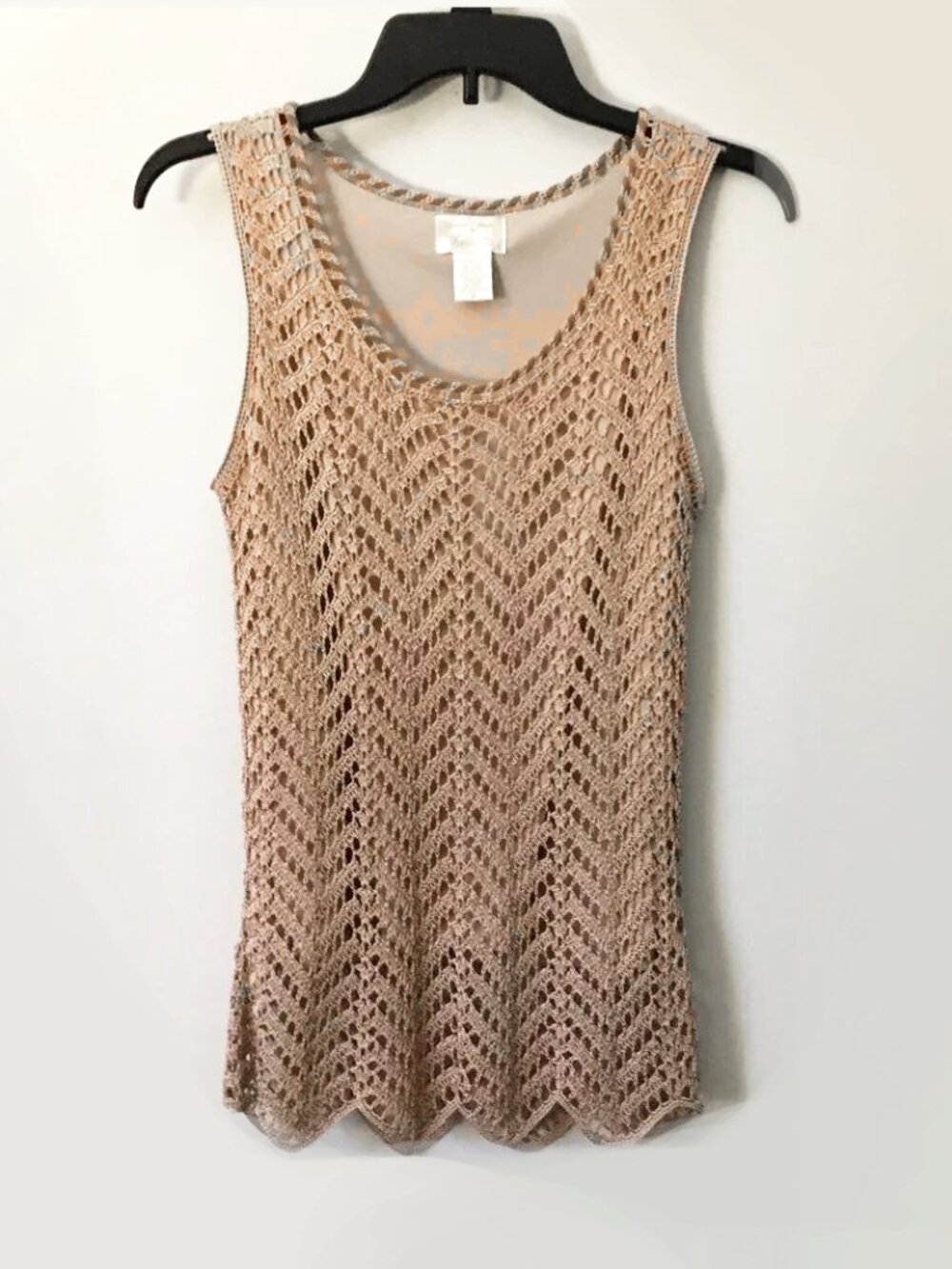 Vintage Kroshetta Crochet Layered Rayon Lace Top Pink Beige Dollette M